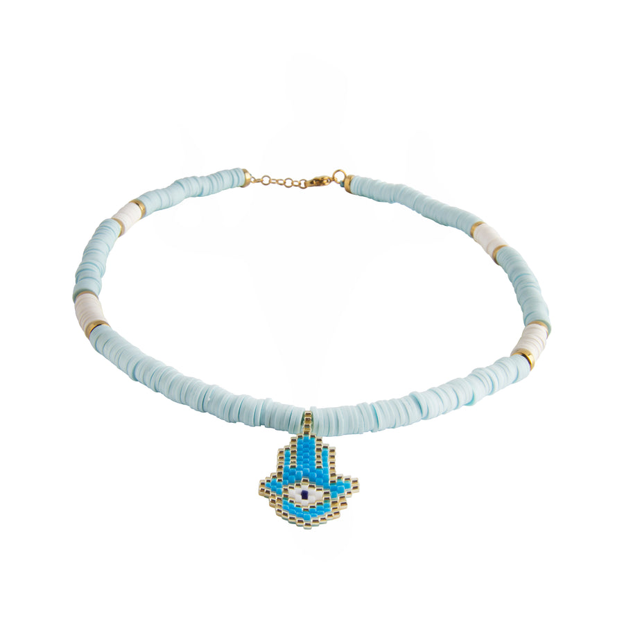 Light Blue Khamsa Hand Necklace