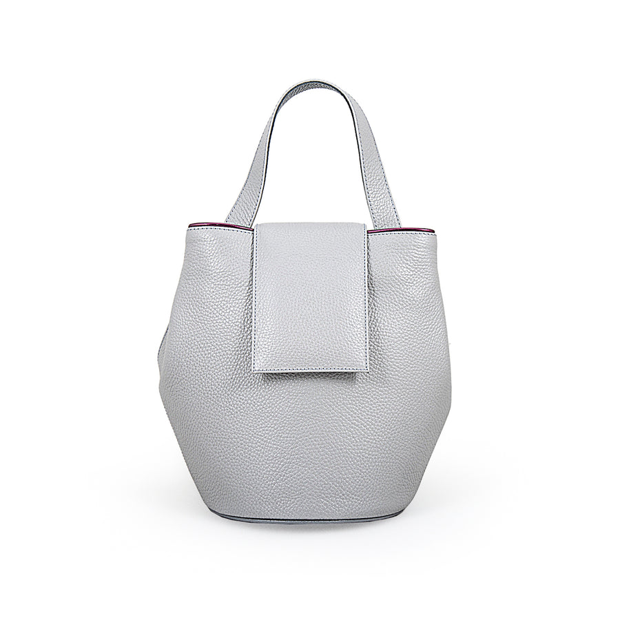 Gray Leather Bucket Handbag
