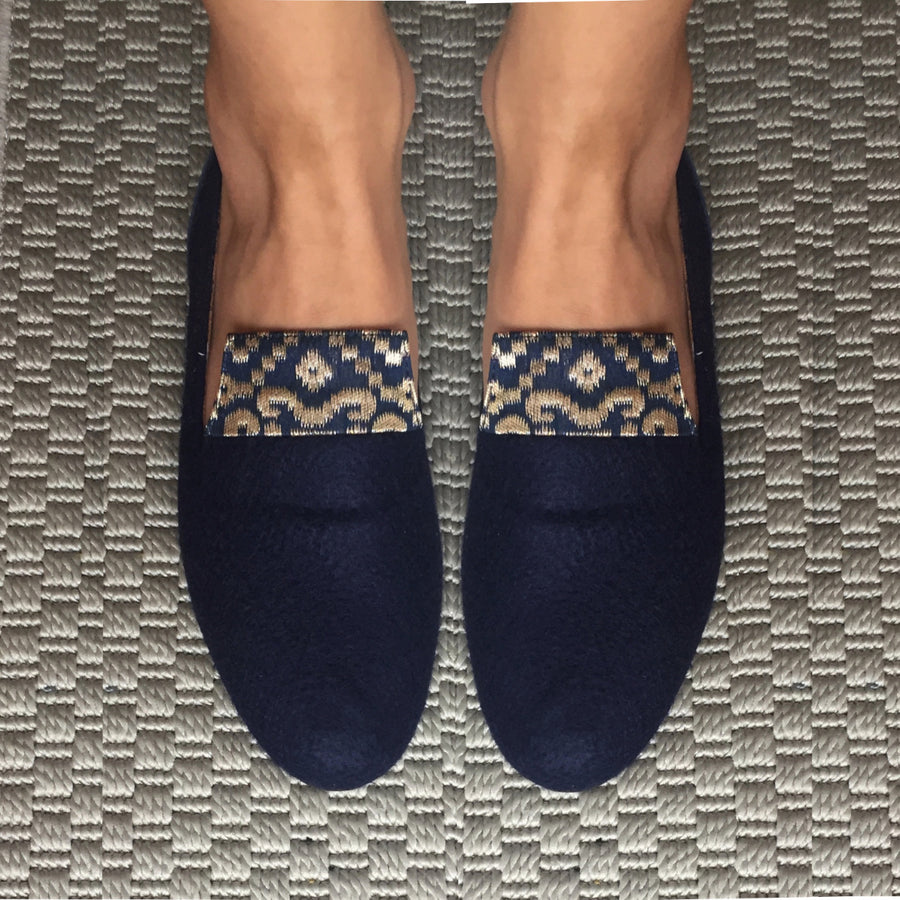 Golden Star Of Banaras Blue Wool Loafers