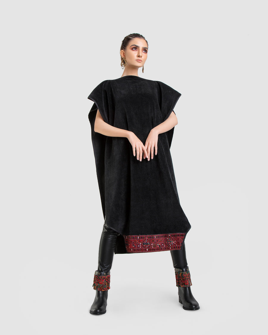 Black Cord Embroidery Multi-Use Poncho