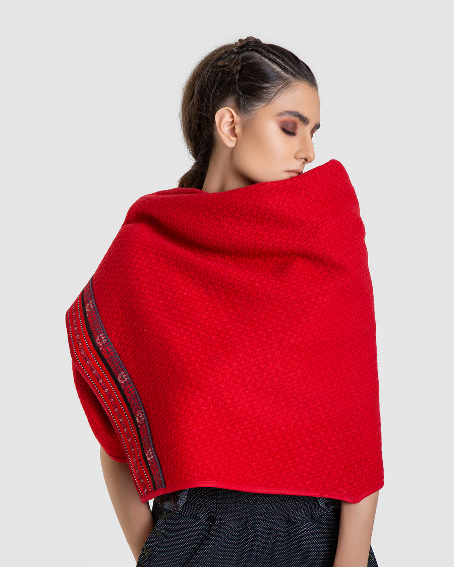 Red Embroidery Multi-Use Poncho