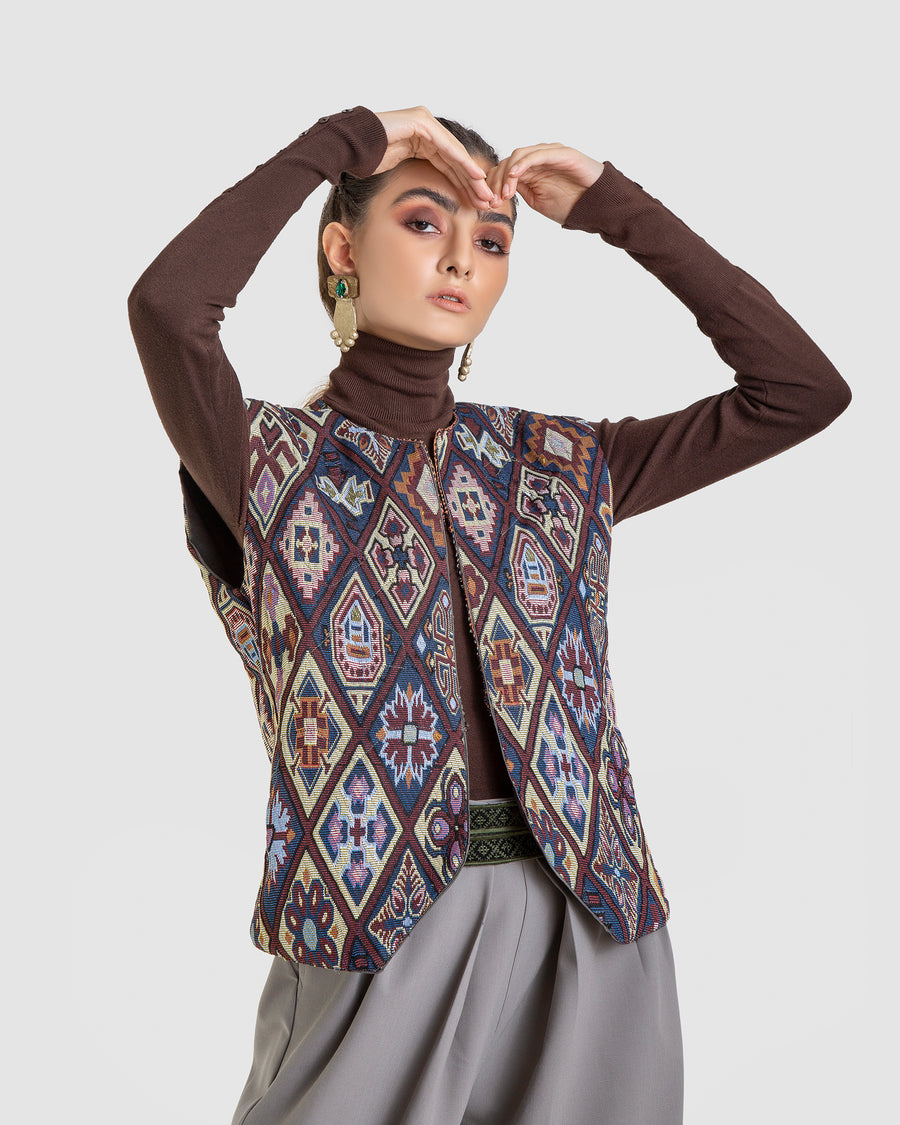 Invertible Embroidered Mirror And Quilt Vest