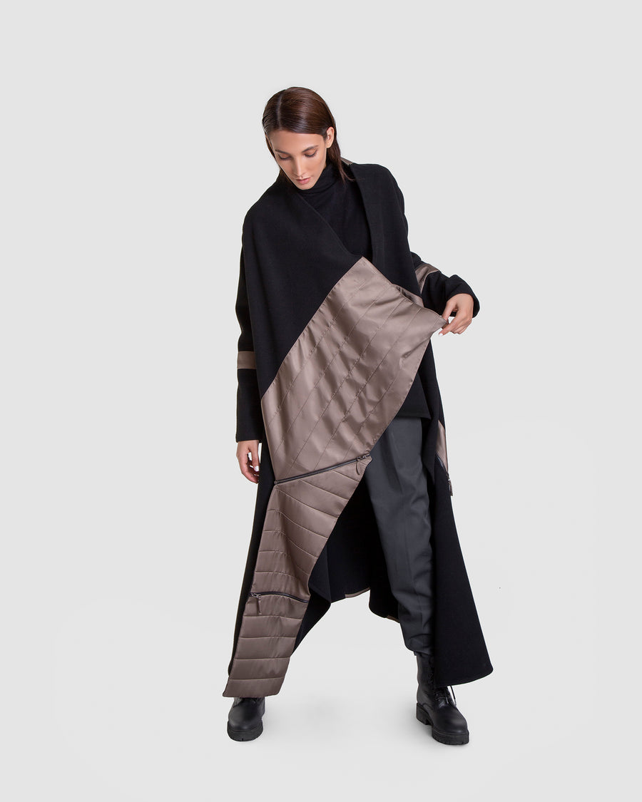 Deconstructed Satin And Wool Tall Coat