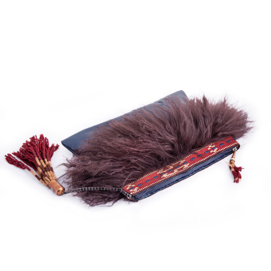 Fluff Leather And Kilim Clutch