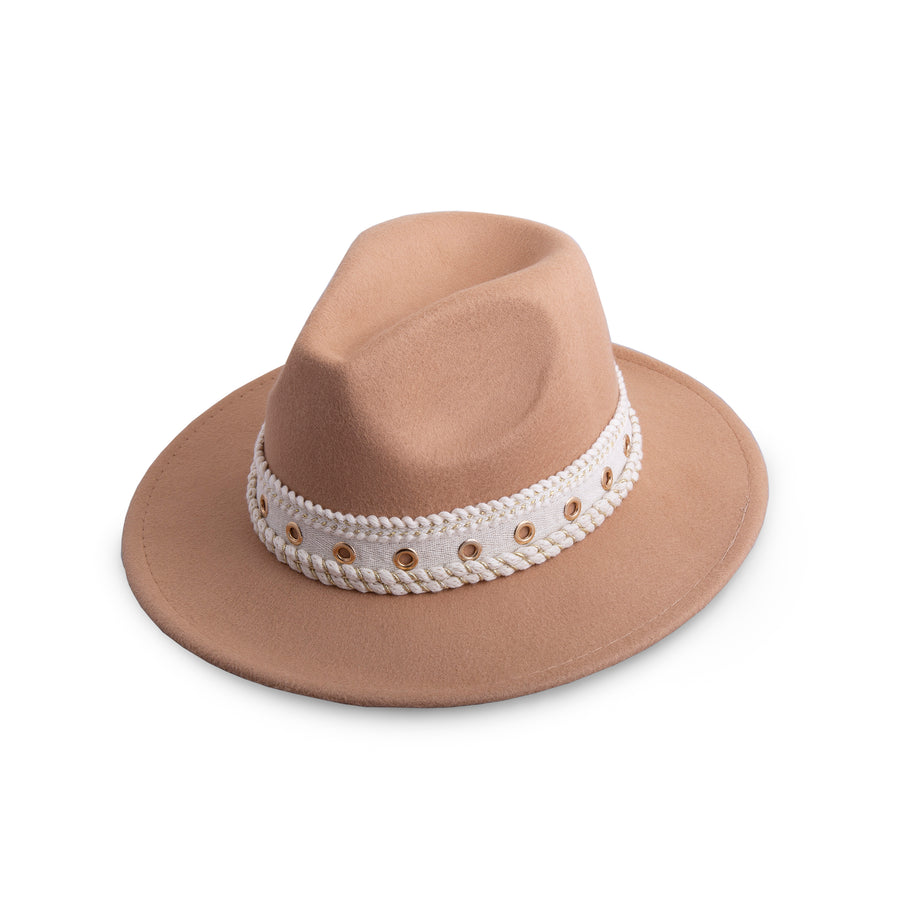 Camel Cream And Gold Lace Detail Fedora