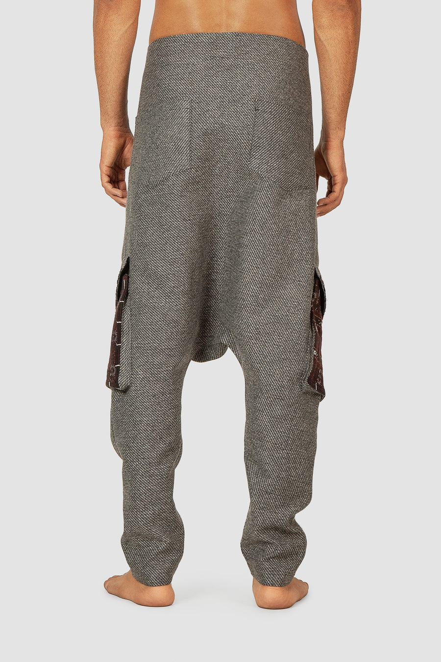 Grey Crossover Waist Embroidered Harem Pants
