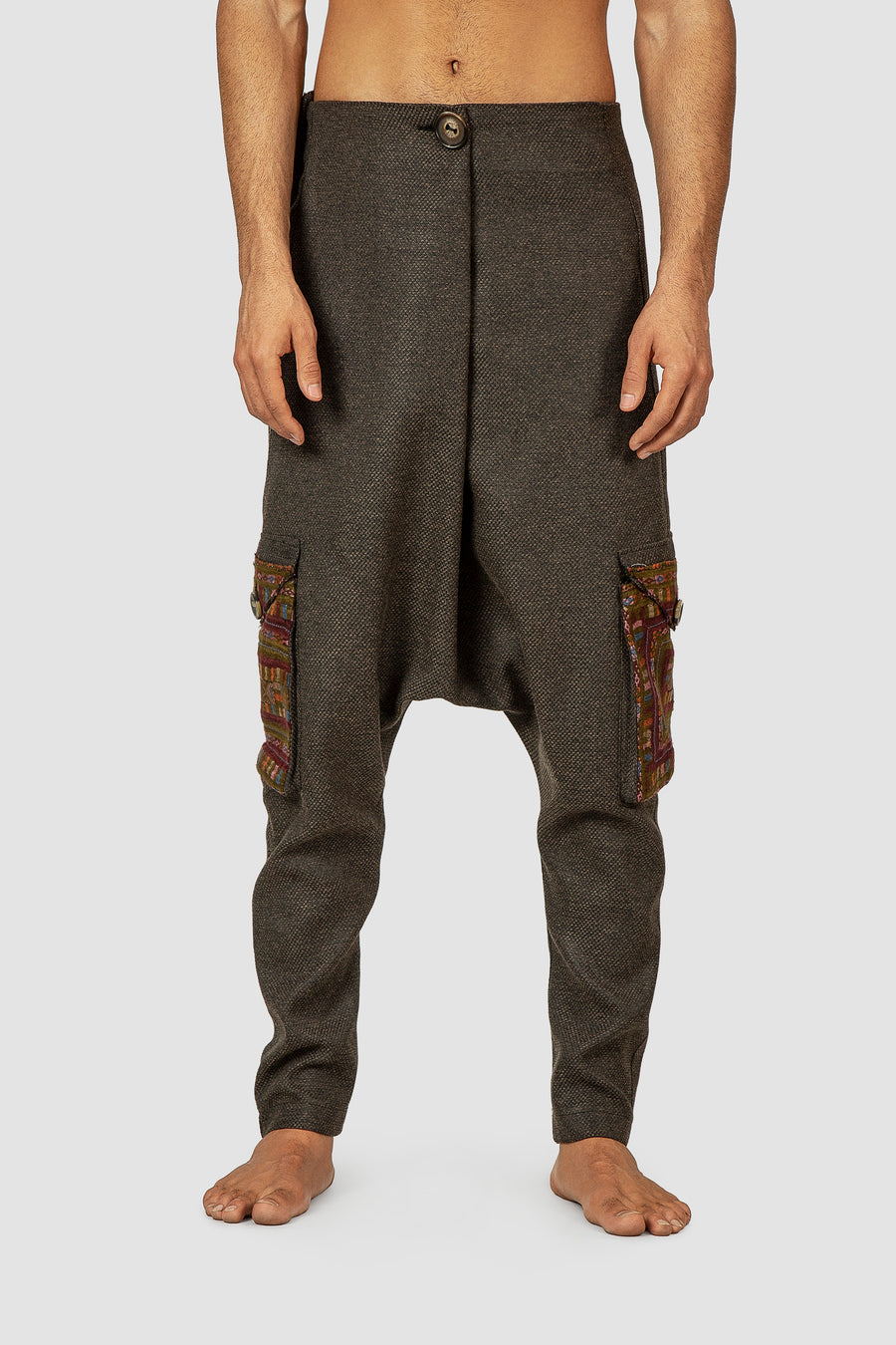 Charcoal Crossover Waist Embroidered Harem Pants